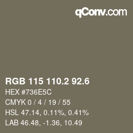 カラーコード: RGB 115 110.2 92.6 | qconv.com