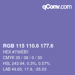 カラーコード: RGB 115 110.6 177.6 | qconv.com