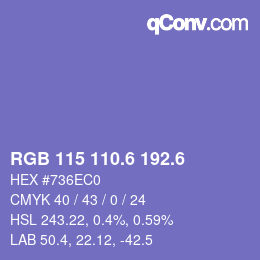 カラーコード: RGB 115 110.6 192.6 | qconv.com