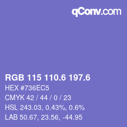カラーコード: RGB 115 110.6 197.6 | qconv.com