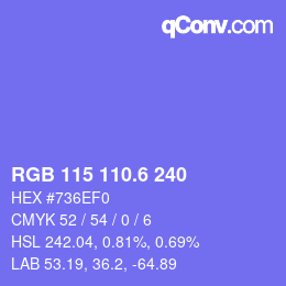 カラーコード: RGB 115 110.6 240 | qconv.com