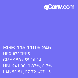 カラーコード: RGB 115 110.6 245 | qconv.com