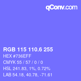 カラーコード: RGB 115 110.6 255 | qconv.com