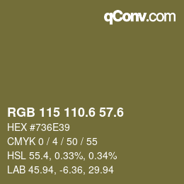 カラーコード: RGB 115 110.6 57.6 | qconv.com