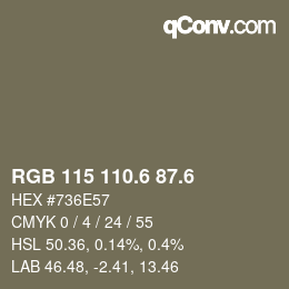 カラーコード: RGB 115 110.6 87.6 | qconv.com