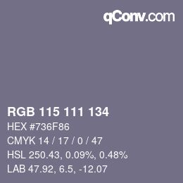 Farbcode: RGB 115 111 134 | qconv.com