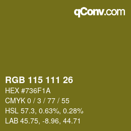Color code: RGB 115 111 26 | qconv.com