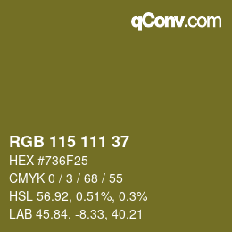 Color code: RGB 115 111 37 | qconv.com
