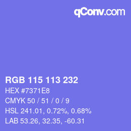Color code: RGB 115 113 232 | qconv.com