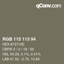 Color code: RGB 115 113 94 | qconv.com