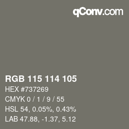 カラーコード: RGB 115 114 105 | qconv.com