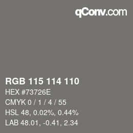 Farbcode: RGB 115 114 110 | qconv.com