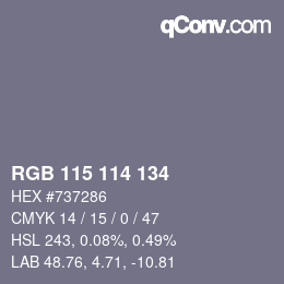 カラーコード: RGB 115 114 134 | qconv.com