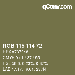 Color code: RGB 115 114 72 | qconv.com