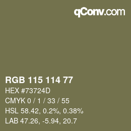 Color code: RGB 115 114 77 | qconv.com