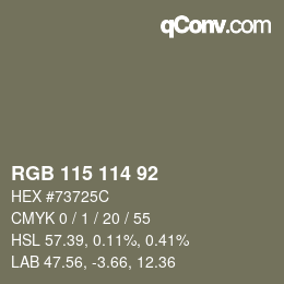 Color code: RGB 115 114 92 | qconv.com