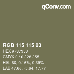 カラーコード: RGB 115 115 83 | qconv.com