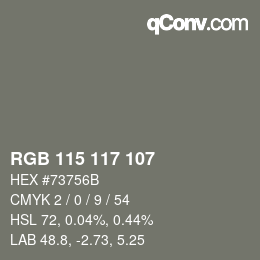 Color code: RGB 115 117 107 | qconv.com