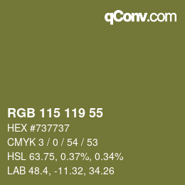 Color code: RGB 115 119 55 | qconv.com