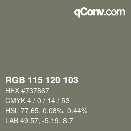 Color code: RGB 115 120 103 | qconv.com