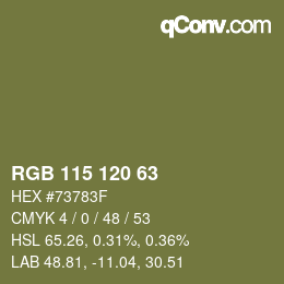 Color code: RGB 115 120 63 | qconv.com