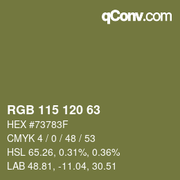 Color code: RGB 115 120 63 | qconv.com