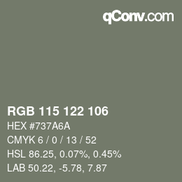 Color code: RGB 115 122 106 | qconv.com