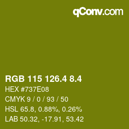 カラーコード: RGB 115 126.4 8.4 | qconv.com