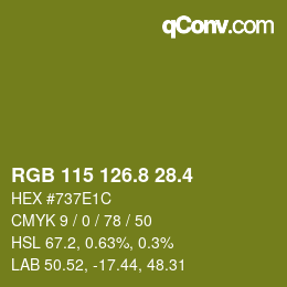 カラーコード: RGB 115 126.8 28.4 | qconv.com