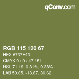 カラーコード: RGB 115 126 67 | qconv.com