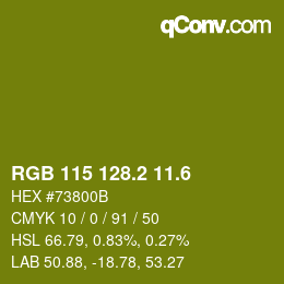 カラーコード: RGB 115 128.2 11.6 | qconv.com