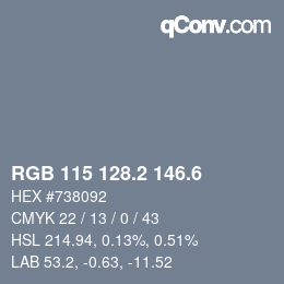 カラーコード: RGB 115 128.2 146.6 | qconv.com
