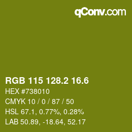 カラーコード: RGB 115 128.2 16.6 | qconv.com