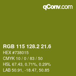 カラーコード: RGB 115 128.2 21.6 | qconv.com