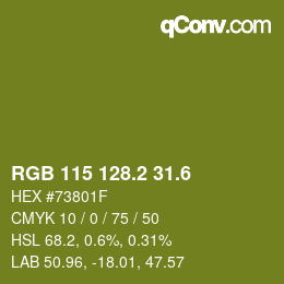 カラーコード: RGB 115 128.2 31.6 | qconv.com