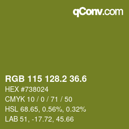カラーコード: RGB 115 128.2 36.6 | qconv.com