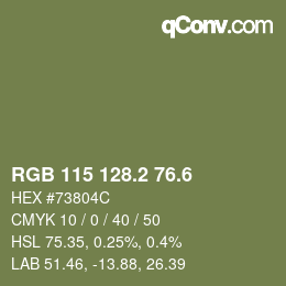 カラーコード: RGB 115 128.2 76.6 | qconv.com