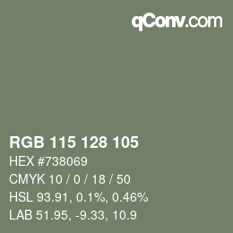 Color code: RGB 115 128 105 | qconv.com