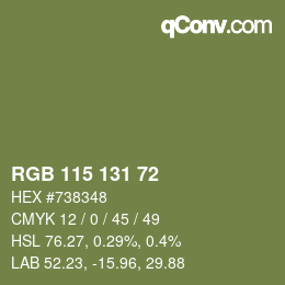 Color code: RGB 115 131 72 | qconv.com