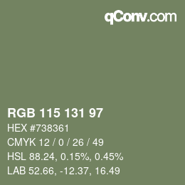 Color code: RGB 115 131 97 | qconv.com