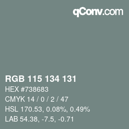 Color code: RGB 115 134 131 | qconv.com