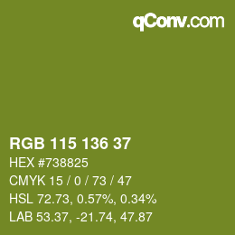 Color code: RGB 115 136 37 | qconv.com