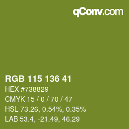 Color code: RGB 115 136 41 | qconv.com