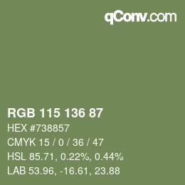 Color code: RGB 115 136 87 | qconv.com