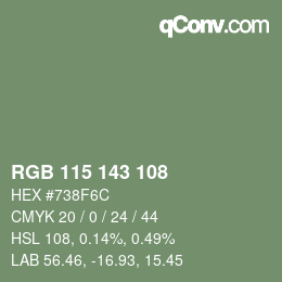 Color code: RGB 115 143 108 | qconv.com