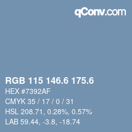 カラーコード: RGB 115 146.6 175.6 | qconv.com