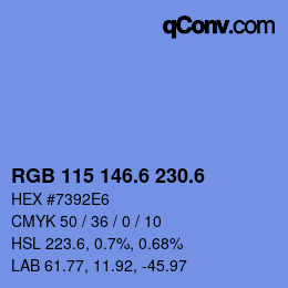 カラーコード: RGB 115 146.6 230.6 | qconv.com