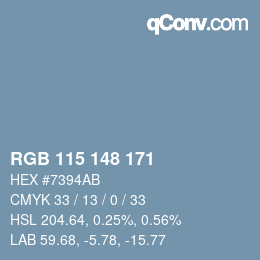 カラーコード: RGB 115 148 171 | qconv.com