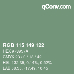 Color code: RGB 115 149 122 | qconv.com