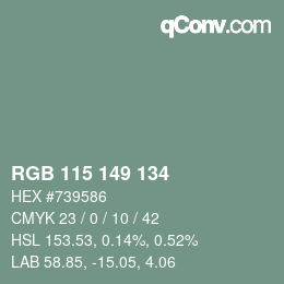 Color code: RGB 115 149 134 | qconv.com